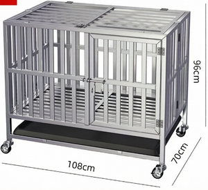 Cage <span class=keywords><strong>pour</strong></span> <span class=keywords><strong>chien</strong></span> de grande taille <span class=keywords><strong>en</strong></span> acier inoxydable, robuste, avec tube carré, bac à litière, design à 2 compartiments <span class=keywords><strong>pour</strong></span> Golden Retriever et grands chiens - Product Image 2