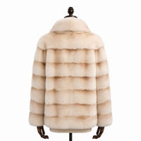 Poncho court d'hiver Saga Furs certifié en fourrure de renard ivoire champagne pour femme, coupe-vent, teint uni, col rabattable en fourrure de dos de renard, polyester