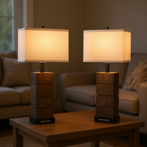 Juego de 2 Lámparas de Mesa Modernas de Madera con Pantallas de Tela Blanco Hueso para Sala de Estar, Base para Bombilla LED E26 de Gran Tamaño, Luz Cálida de 2700K - Product Image 2