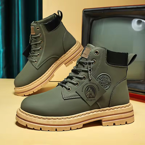 Men's Casual Shoes PU Leather British <b>Boots</b> Non-Slip Waterproof Comfort Lace-Up Closure Customized Color Summer Ankle Height - Product Image 2