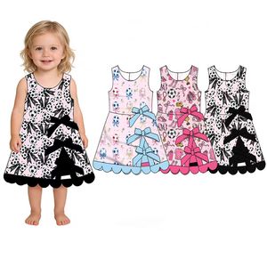 Preventa al por mayor: Lazos para el pelo de fútbol (MOQ 5) y Vestidos de yoga de verano para niñas. Boutique Trendyism. De Spandex/Algodón Orgánico Suave. Alta Calidad. - Product Image 1