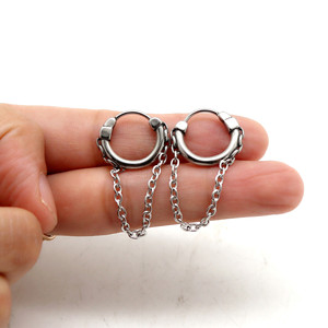yunnique Hoop Earrings <b>Titanium</b> Steel <b>Chain</b> Design Unisex Fashion Drop Earrings Geometric Metal Style Fall 2024 - Product Image 3