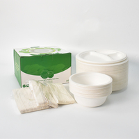 Ensemble de vaisselle jetable écologique en gros, assiettes en bagasse de papier, imperméables, résistantes à l'huile, compatibles micro-ondes, pour les fêtes et les dîners