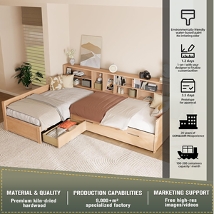 Giường ngủ đa năng hình chữ L bằng gỗ, cỡ <span class=keywords><strong>Twin</strong></span>, tích hợp ngăn kéo kéo ra, giá sách, tiết kiệm không gian - Product Image 4