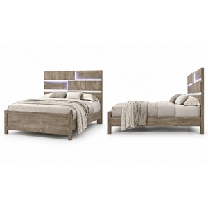 Cadre de lit en bois de style transitoire fabriqué en Malaisie avec éclairage LED intégré et cadre de lit en MDF en bois de caoutchouc pour chambre à coucher - Product Image 2