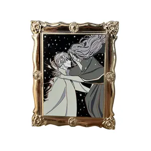 Custom Metal Lapel Pin Badge Manufacturer Gold-plated picture frame shape Custom Made Soft Hard Glitter Enamel Pin