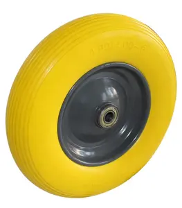 HKT1466 Wholesale 400mm Puncture Proof Metal Rim Rib Pattern Hand Truck Wheel 4.00-8 Flat Free Tires 16 Inch Pu Foam Wheels