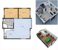 Maison conteneur extensible de 20 pieds, 2 chambres, 1 salon, design moderne, maison préfabriquée, villa