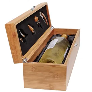 Eco-friendly High Quality Luxury Presentation Bottle Opener Bamboo Wood Wine Storage Gift Box Set