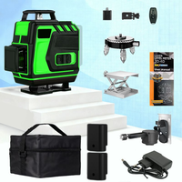 Niveau laser vert 3D 4D avec télécommande, 2 batteries, chargeur et sac de transport pour la construction