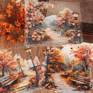 JAI IMAN 10 feuilles d'autocollants décoratifs autocollants en PET de grande taille, style aquarelle vintage, motif <span class=keywords><strong>parc</strong></span> de cerisiers en fleurs - Product Image 5
