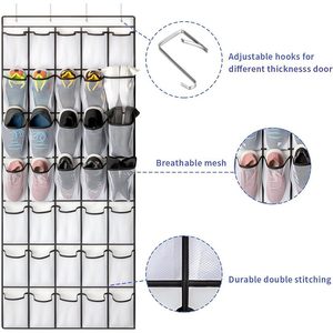 Organizador de zapatos con 35 bolsillos para colgar sobre la puerta, almacenamiento de malla para zapatos detrás de la puerta, montaje en pared, color blanco - Product Image 2