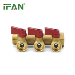 IFAN Trustable poignée <span class=keywords><strong>rouge</strong></span> filetage laiton collecteur 3 voies haute pression raccord PEX 3/4 ''-1'' couleur jaune vanne en laiton - Product Image 1