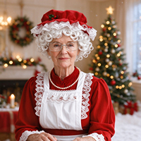 Ensemble d'accessoires pour femme adulte : Bonnet de Père Noël en dentelle, perruque bouclée blanche, lunettes, collier de perles, gants rouges – Idéal pour fête de Noël et cosplay