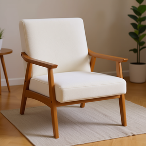 Sedia Moderna in Legno Massello per Soggiorno, Rivestimento in Velluto Bianco Crema, Design Mid-Century, Stile Semplice, Arredamento per la Casa - Product Image 2