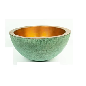 Évier de salle de bains antique à double paroi à prix abordable Lavabo de salle de bains fini en cuivre pur avec patine verte à vendre - Product Image 2