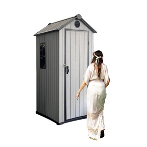 Caseta de <span class=keywords><strong>Resina</strong></span> de 3x5 pies para Exteriores, Caseta de Almacenamiento de Herramientas de Jardín con Puertas con Cerradura, Almacenamiento de Herramientas para Jardín, Gris Claro - Product Image 1