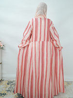 Abaya longue à rayures verticales et ceinture, manches longues, ouverte, pour femme musulmane, été, modeste, style kimono, personnalisable OEM ODM