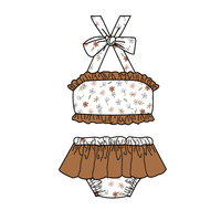 Traje de Baño al por Mayor con Volantes y Lazos para Niñas, Conjunto de Bikini de Dos Piezas con Top y Shorts, Ropa Infantil con Estampados Personalizados