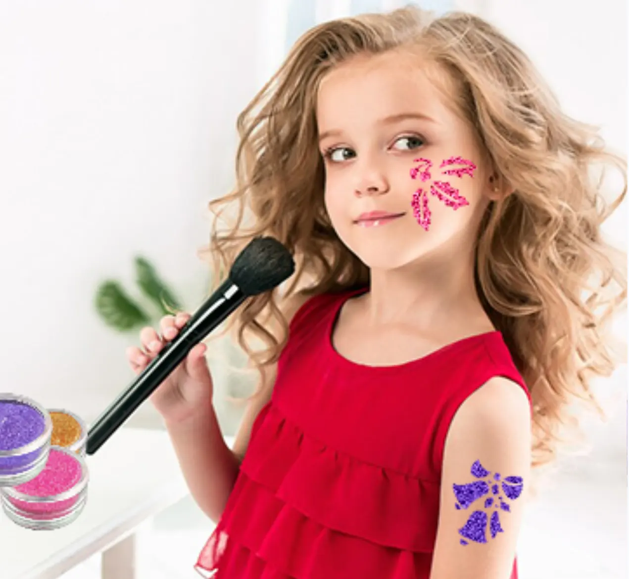 Çocuklar makyaj kiti yüz vücut boyama DIY Glitter Stencil cadılar bayramı noel vücut sanat Sticker Set parlak çıkartma geçici Tatt