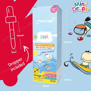 Vitamine Omega 3 DHA gouttes pour un cerveau sain Vitamine Énergie pour le cœur Gouttes liquides Suppléments Logo personnalisé d'usine - Product Image 3