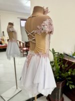Costume de danse lyrique élégant imprimé vêtements de performance de salle de bal avec jupe en spandex pour une utilisation sur scène