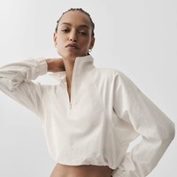 Veste de survêtement courte personnalisée pour femme, col zippé, respirante, légère en nylon, pour l'entraînement et le sport