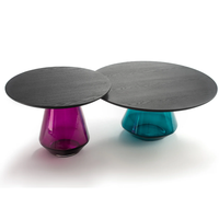 Ensemble de table basse au design moderne avec plateau en bois et base en verre, couleur personnalisée pour salon