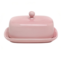 Beurrier en céramique rose écologique de conception européenne avec couvercle, idéal pour les fêtes – Offre promotionnelle