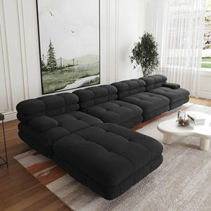 Sofá Seccional Modular ATUNUS de 3 Plazas en Terciopelo Boucle Teddy Color Beige, Estilo Nórdico Minimalista para Sala de Estar, Exhibido en la Feria del Mueble de Milán - Product Image 3