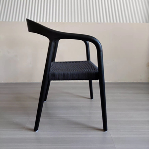 <span class=keywords><strong>Silla</strong></span> de comedor de ratán negro moderno nórdico, muebles de comedor de alta calidad, sillas de madera maciza tejidas con brazos - Product Image 3