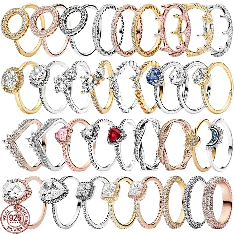 Deslumbrante anillo de corona en forma de corazón 925 anillo de encanto de lujo ligero de moda de plata esterlina para mujeres y hombres-regalo exquisito de