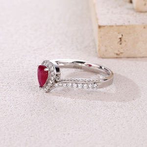 Anillo de Oro Blanco Sólido de 18K con Corte de Pera y Rubí, Chapado en Rodio, Certificado para Compromiso, Bodas, Fiestas, Joyería Clásica de Aniversario - Product Image 4