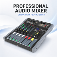 ET-40SUSB Mini table de mixage audio 4 canaux Bluetooth USB MP3 avec égaliseur 3 bandes et alimentation fantôme 48V pour l'enregistrement à domicile, le streaming en direct et les podcasts