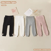 Leggings pour filles, pantalon chaud en peluche d'hiver, bord en bois à barres verticales, dessin animé, doux et épais, mignon