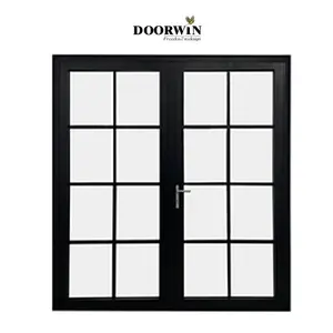 Doorwin الأمريكية الساخن بيع الخارجي الحديثة باب زجاج مصقول مزدوج الجبهة السكنية أبواب فرنسية الألومنيوم يتوقف الأبواب