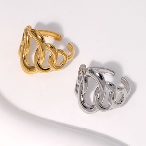 Anello a maglie geometriche di alta qualità in oro placcato in acciaio inox anello aperto da donna - Product Image 3