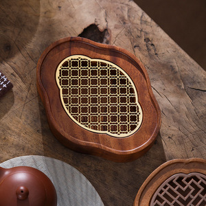 Walnut Wood Teapot Holder Round <b>Tea</b> Tray Minimalist Style Durable Solid Wood <b>Tea</b> Accessory For Dry Brewing Table Base - Product Image 4