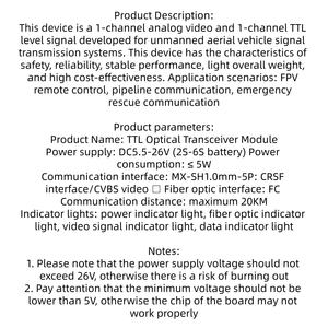 Optisches Drohnen-Transceiver-Modul FC RX/TX/AV/VCC/GND-Schnitts telle TTL-zu-Glasfaser-Modul-Endgeräte 20km - Product Image 6