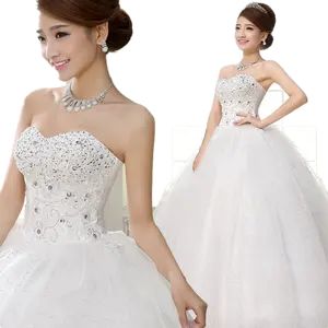 minthson Cheap Stock Strapless Wedding Dresses Ruffled Plus Size Corset Bridal Gown with Lace-up back