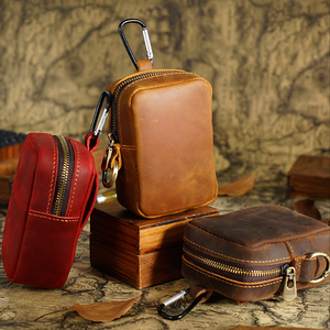 Bolsa de Cuero Genuino de Vaca de Grano Completo, Diseño Personalizado OEM ODM, Bolsa Pequeña con Cierre, Monedero, Bolsa de Cintura, Bolsa de Almacenamiento de Cuero Crazy Horse - Product Image 1