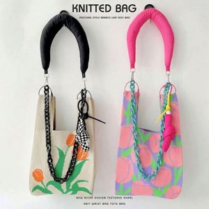 Fashion Design Flower Pattern Knitting Knitted Handbag <b>Cute</b> Ladies Casual Crochet <b>Wallet</b> Knitted Tote Bag - Product Image 4