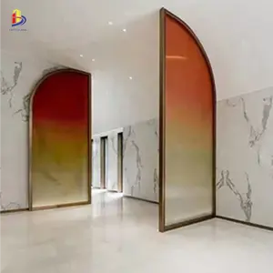 Orange red gradient effect embossed glass partition wall with laminated glass