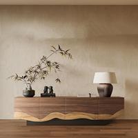 Mueble de TV Europeo Moderno de Mediados de Siglo, Estructura Elegante, Amplio Espacio de Almacenamiento, Acabado en Madera Natural, Muebles para Sala de Estar