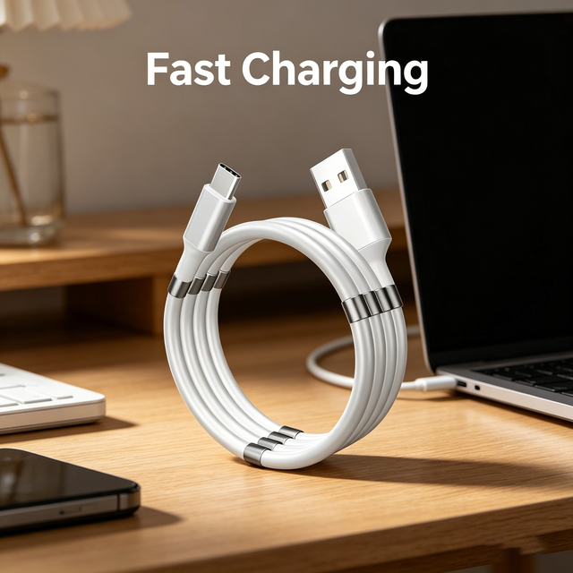 Magnetic Suction Type-C Fast Charging Cable, Silicone Jacket Data Cord for Android Phones
