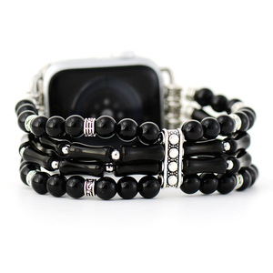 Correa elástica con cuentas de ágata negra para Apple Watch, banda de piedra natural de varias capas, accesorio de moda para reloj inteligente - Product Image 5