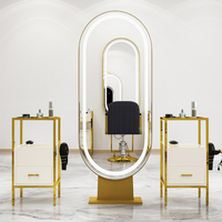 Grands Miroirs Dorés Pleine Longueur pour Salon de Coiffure Équipement de Style avec Lumière LED pour Mobilier de Salon Miroir de Coupe de Cheveux
