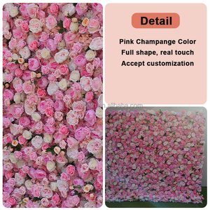 Mur de fleurs en tissu 5D 3D rose lisse, déroulable, pour décoration de mariage, panneau de fleurs artificielles, toile de fond murale florale - Product Image 2