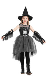 BAIGE Halloween Girls 'RAVEN WITCH Performance Wear Gothic Style Crow Costume con falda hinchada Black Pompous Dovetail Dress - Product Image 6