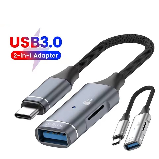 2IN 1 Type C to USB 3.0 OTG Adapter Cable to TF Card Reader for iPhone 15 16 17 Samsung High Speed USB C Male to USB Converter